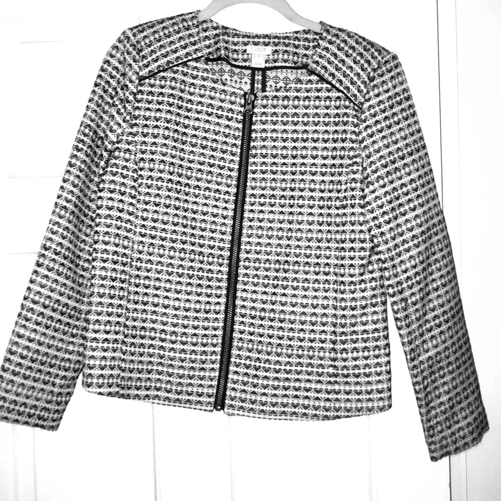 Blue and White woven JCrew zip up jacket